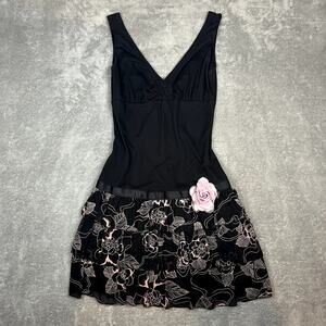 Vintage Ruby Rox Dress Womens M/L Drop Waist Ruffle Hem Goth Glam Made in USA